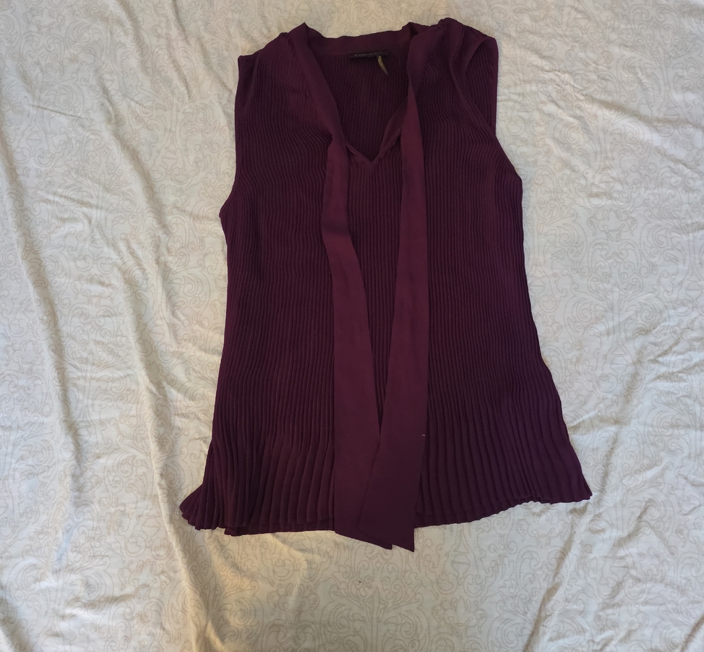 Donna Karan Sleeveless Pleated Tie-Neck Top - Plum